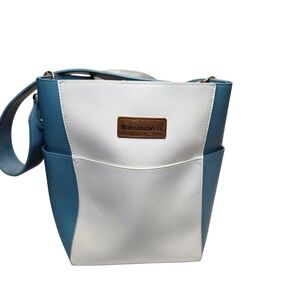 Montana West Colorblock Bucket Bag Blue White Faux Leather Shoulder Handbag